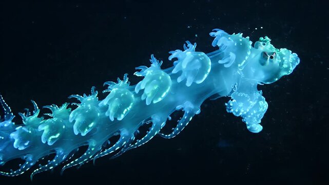 Bioluminescent Siphonophore Deep Sea Marine Life - A striking image of a bioluminescent siphonophore in its deep sea habitat.