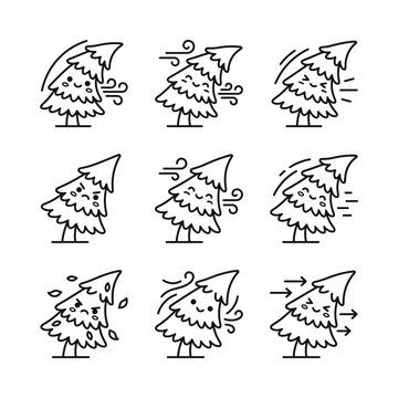 Cute Cartoon Tree Weather Expressions Set