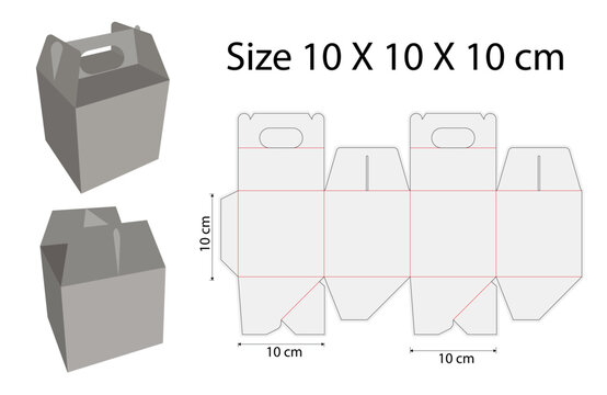 Auto Lock Gable Box Dieline Template Square Cube Gift Box Packaging Vector
