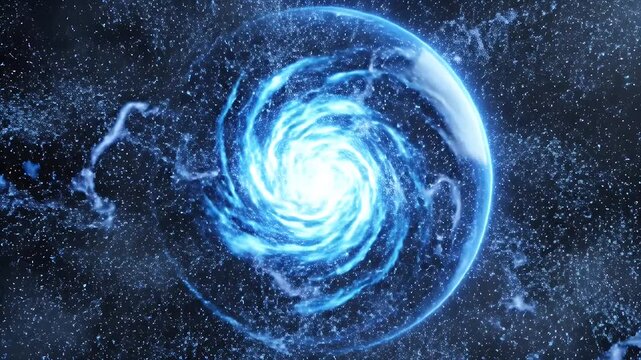 Blue Energy Sphere Plasma Burst - A bright, energetic blue sphere radiates light and plasma outwards in a dynamic burst against a dark background.