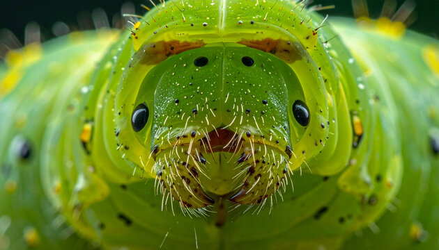 Macro close up green caterpillar