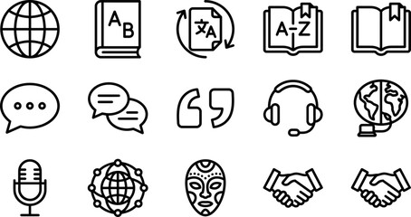 Set of thin line communication and language icons. © siti