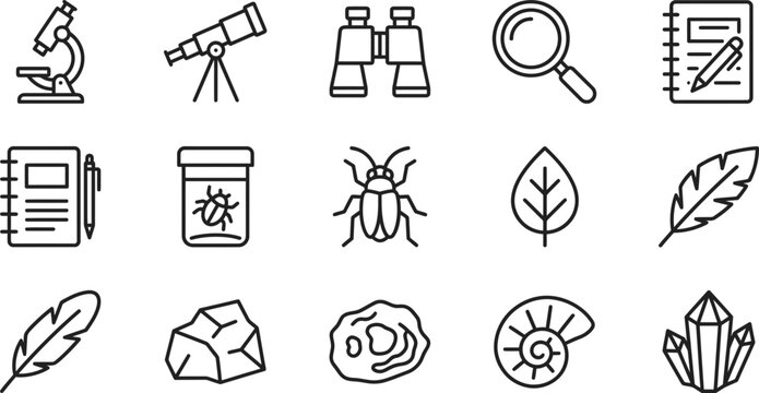 Set of science and nature exploration icons.