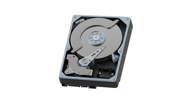 Internal Hard Disk Drive (HDD) Open on White Background, Data Storage Technology