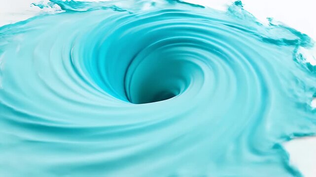 Abstract Turquoise Swirling Vortex Motion - A dynamic, abstract vortex of pale turquoise liquid swirls vigorously against a clean white backdrop.