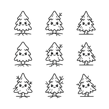 Cute Christmas Tree Characters with Different Emotions