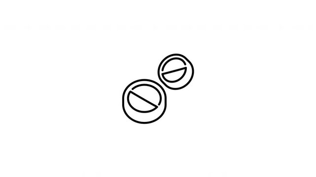 Minimalist outline animation of medical tablet pills and capsules medication drawing on and fading out. Features a clean pop up style in 3 color setups.