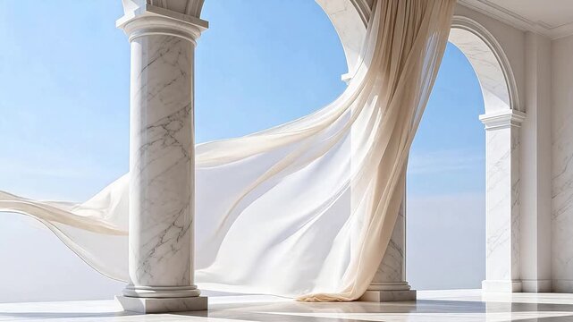 Marble columns with flowing fabric