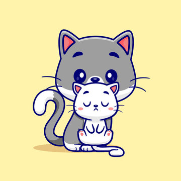 Cute Cat With Kitten Cartoon