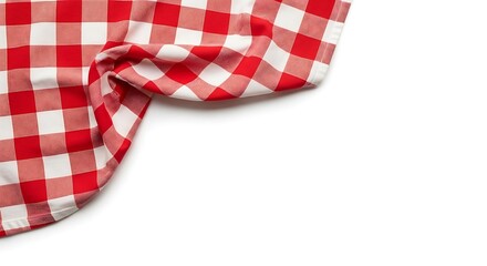 Fototapeta premium Red and white checkered tablecloth on white background with copy space for design