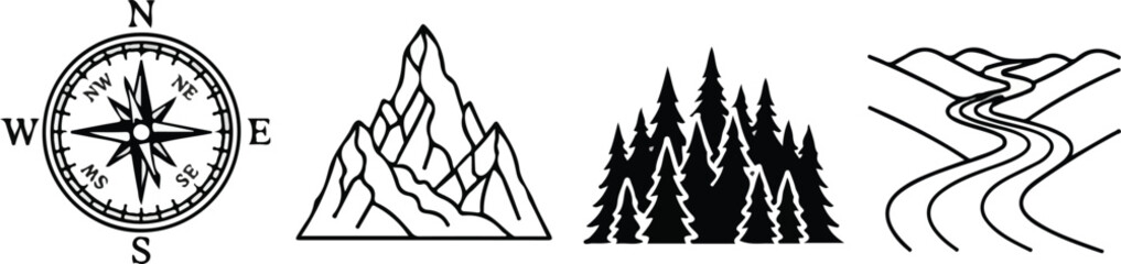 Obraz premium Set of four outdoor adventure nature icons and symbols.