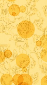 A vibrant illustration of various cryptocurrency symbols and icons scattered across a bright yellow background.