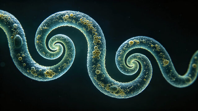 Original dark-field micrograph of *Spirillum volutans*, showing its characteristic large, helical morphology and volutin granules.