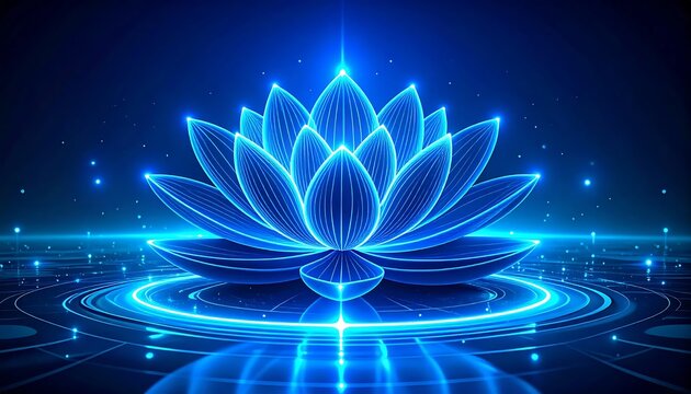 Abstract blue glowing geometric crystal shape with light rays.
