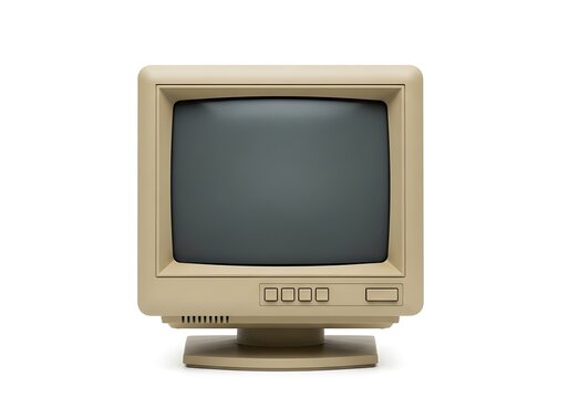 A beige crt computer monitor on a white background