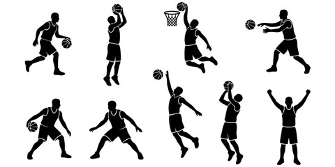 Basketball players are jumping and playing in a sports arena action scene © Dhani