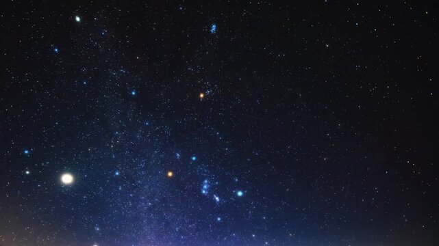 Orion constellation and Milky Way stars on a dark countryside skies. Time-lapse video.