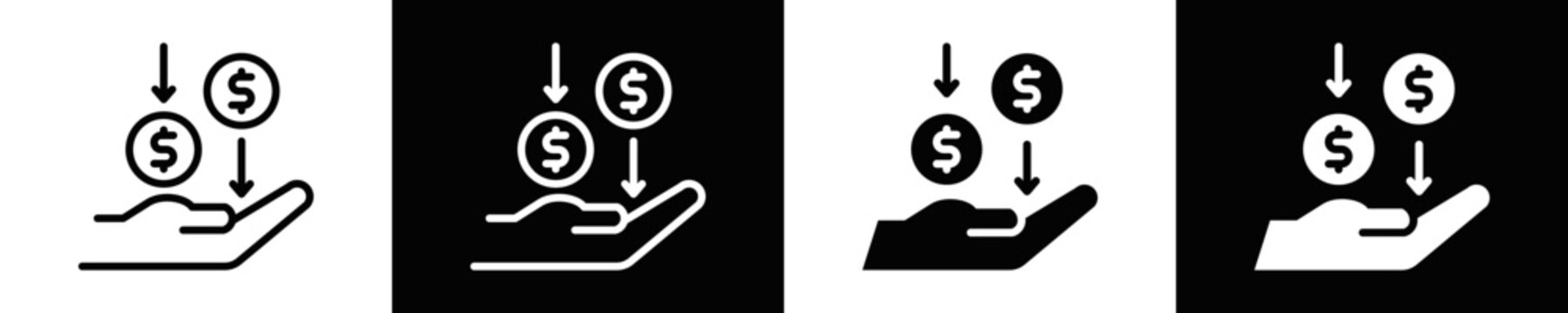 Receive Amount Icon Set White And Black Background Style