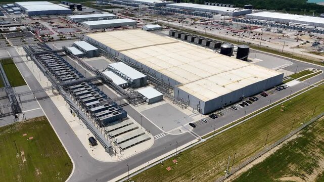 Massive data center campus in Columbus, Ohio with rows of data centers