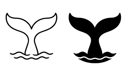 Minimalist whale tail icon in outline and silhouette design © Nurhalimah
