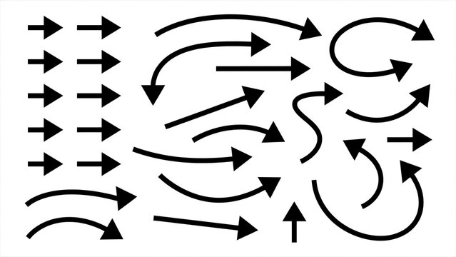Black hand-drawn sketch arrow pack for annotation and design with handdrawn