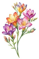 Obraz premium Colorful flowers bouquet with green stems - A vibrant bouquet of mixed flowers in soft pastel and bright colors with delicate green stems.