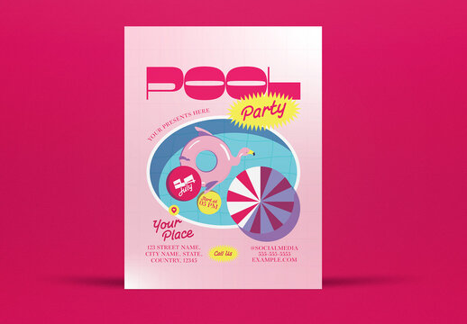 Pink and Blue Vintage Pool Party Flyer Layout