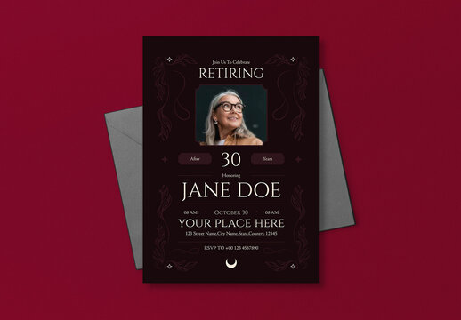 Red Art Nouveau Retirement Party Invitation