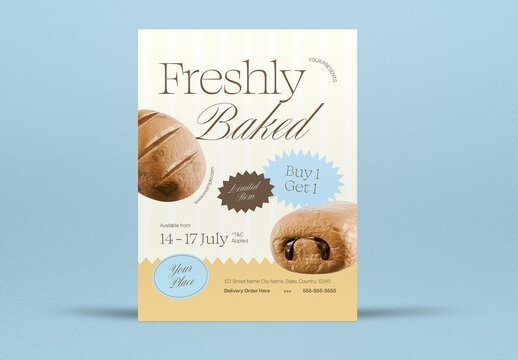 Yellow and Blue Vintage Bakery Promotion Flyer Layout