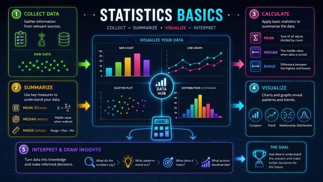 Statistics Basics Education Infographic