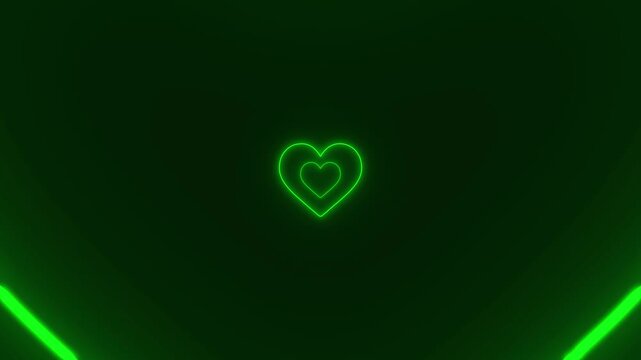 Valentine Love Heart neon lights infinite Tunnel animation loop. Glowing heart motion on a dark background, 3d red neon glowing laser heart tunnel. Love romance Valentine's Day concept, Looped tunnel