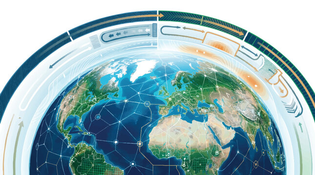 Global earth globe connectivity network map with digital interface data communication