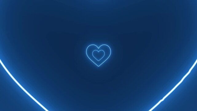 Valentine Love Heart neon lights infinite Tunnel animation loop. Glowing heart motion on a dark background, 3d red neon glowing laser heart tunnel. Love romance Valentine's Day concept, Looped tunnel