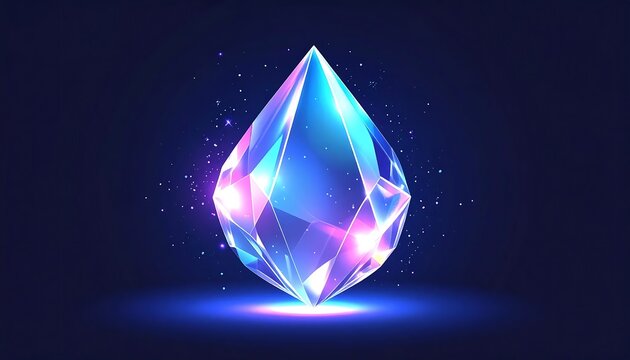 Abstract geometric crystal shape with glowing light effects.