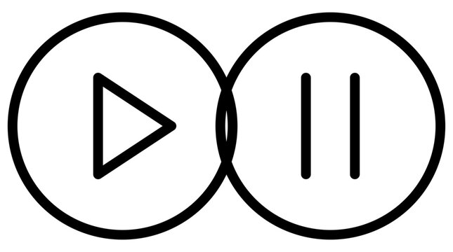 This play pause control is a scalable, editable-stroke vector line icon for media playback bars, music apps, video players, and streaming tools.