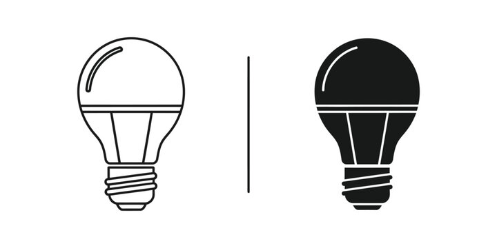Led light bulb set featuring energy efficient lighting symbol in minimalist outline and solid black form