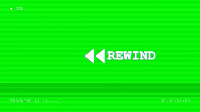 Retro Rewind Button on Green Screen Background.