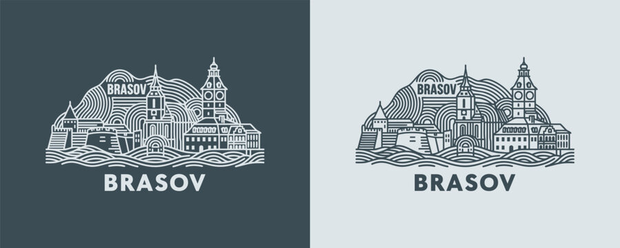 Transylvanian mountain cityscape of Brasov with medieval church spires