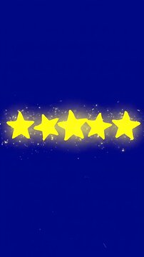 Row of five yellow stars glowing on dark blue.