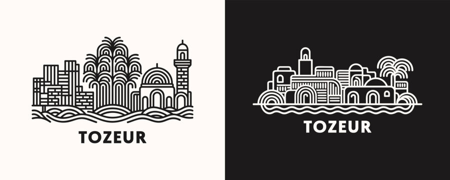 Tunisian oasis town cityscape of Tozeur with distinct brick patterns