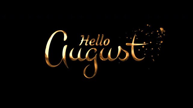 Golden script in elegant metallic shimmer on black design background, perfect for august greetings and luxurious seasonal promotions. Suitable for festive, elegant, sophisticated projects.