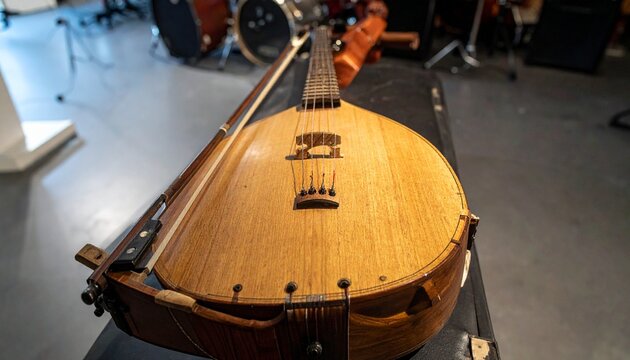 Traditional Rebab String Instrument with Bow in Music Studio