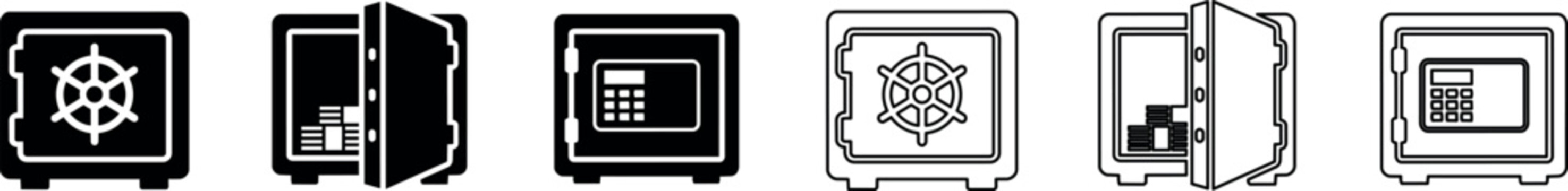 Safe deposit box icons showing closed and open vaults with contents