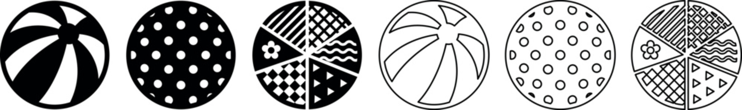 Six stylized black and white round cookies with different patterns and decorations