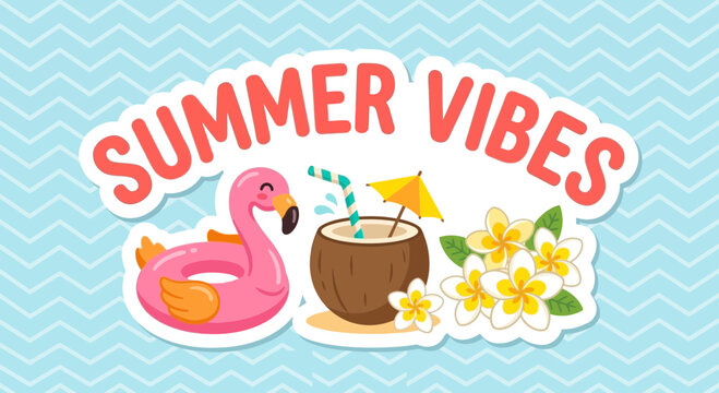 Pink flamingo floatie coconut drink and plumeria for summer vibes