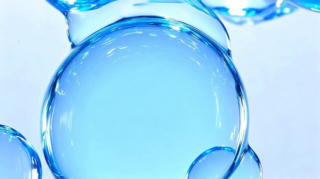 Blue liquid bubbles on white background