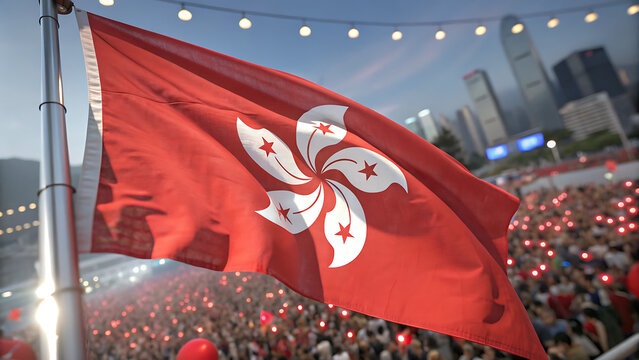 HongKong flag picture, close-up shot of hong kong nation flag, asia, animated flag background photo, 3D photo of a flag, national symbol of asian country, patriotism, full screen