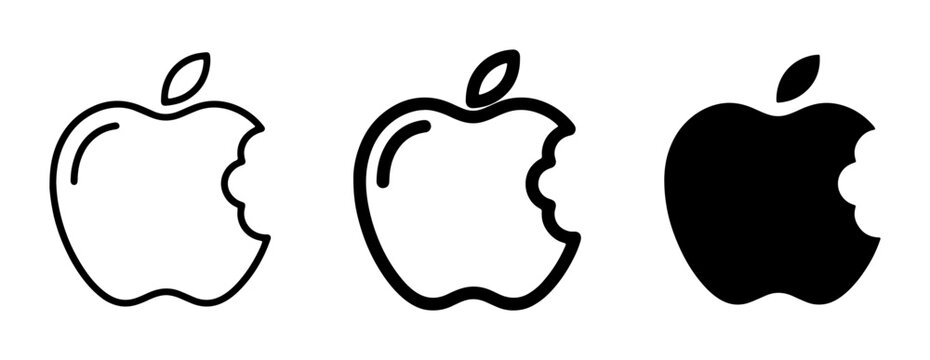Bitten Apple Icons, Outline and Solid, Vector Graphics for Food and Technology Concepts