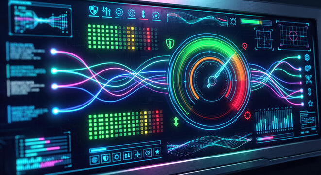 Neon analytics cockpit; ML features, drift alerts, bias tests; model governance ensures stable, fair lending.