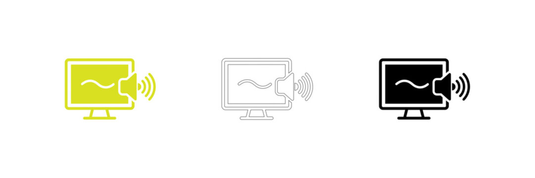 Computer screen with sound wave icons isolated on transparent background, Vector